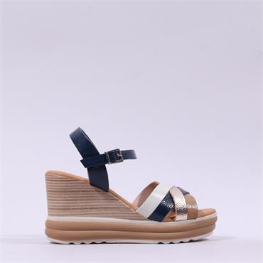 Oh My Sandals Strappy High Wedge - Navy Metallic Combi